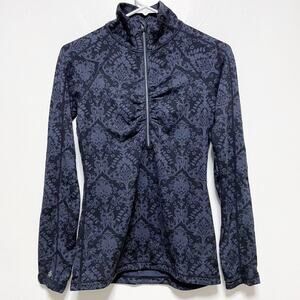 Athleta Blue Black Stretchy Half Zip Pullover Running Shirt